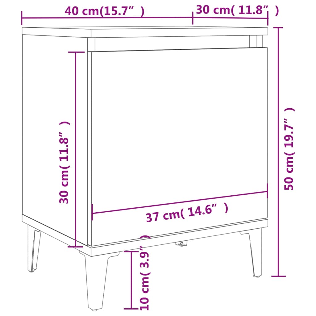 vidaXL Table de chevet avec pieds en métal Sonoma gris 40x30x50 cm