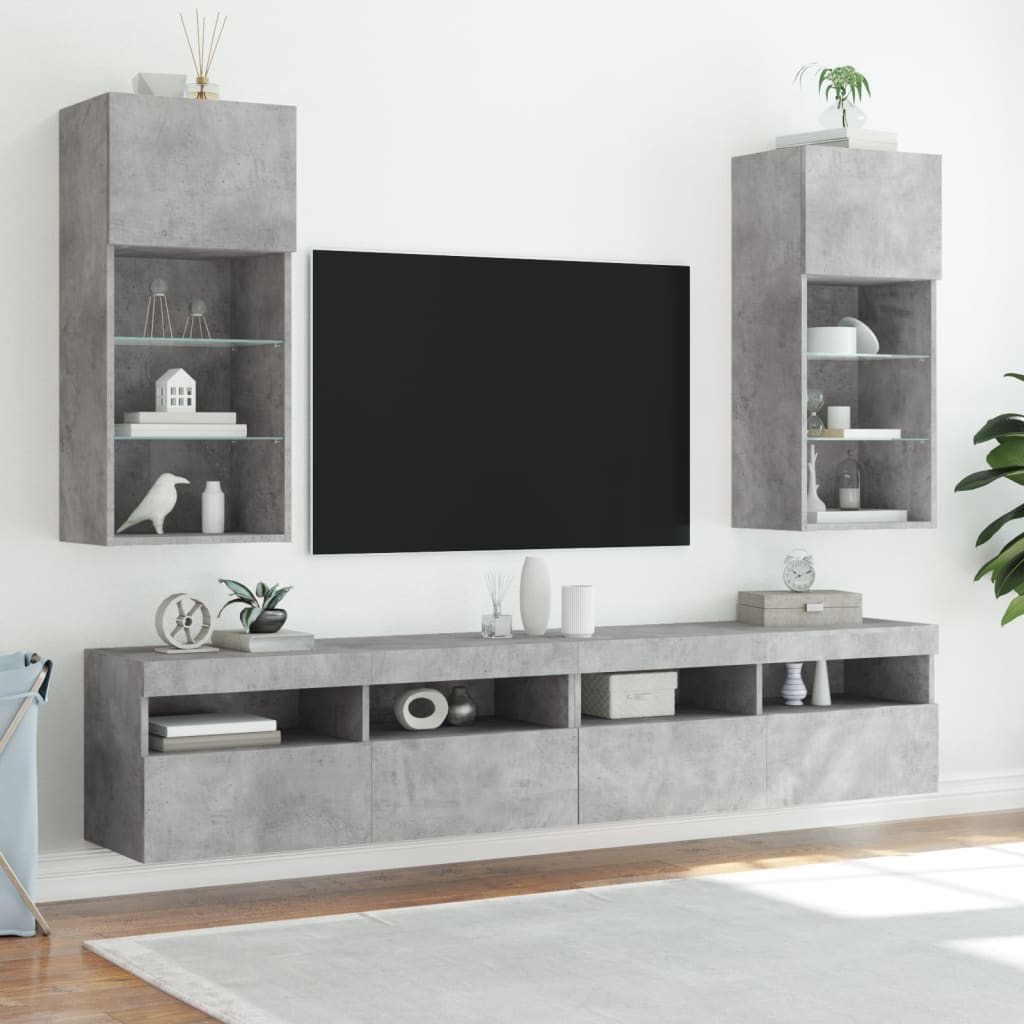 vidaXL Meubles TV avec lumières LED 2 pcs gris béton 40,5x30x90 cm