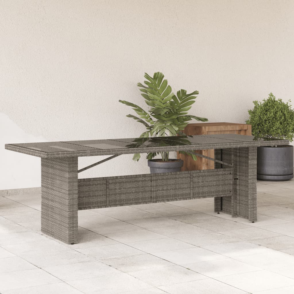 vidaXL Table de jardin dessus en verre Gris 240x90x75cm Résine tressée