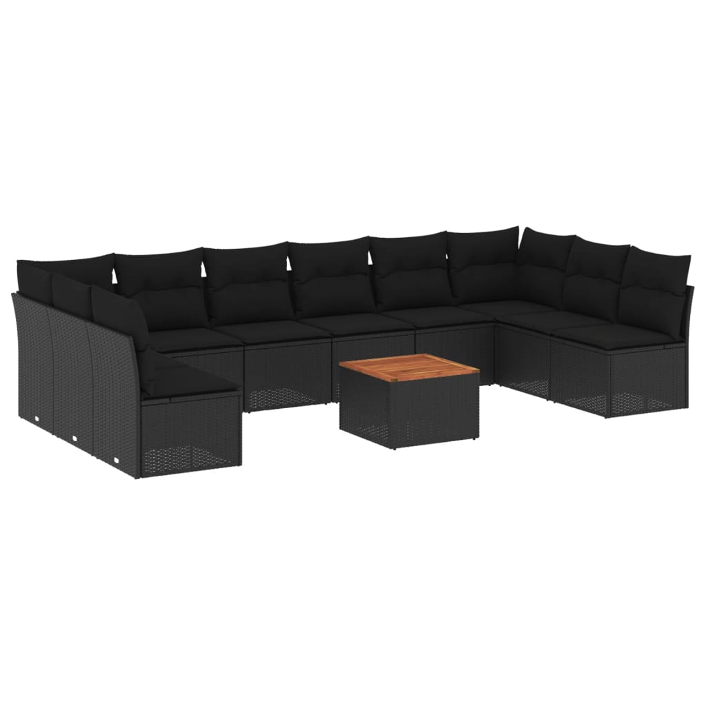 vidaXL Salon de jardin 11 pcs avec coussins noir résine tressée