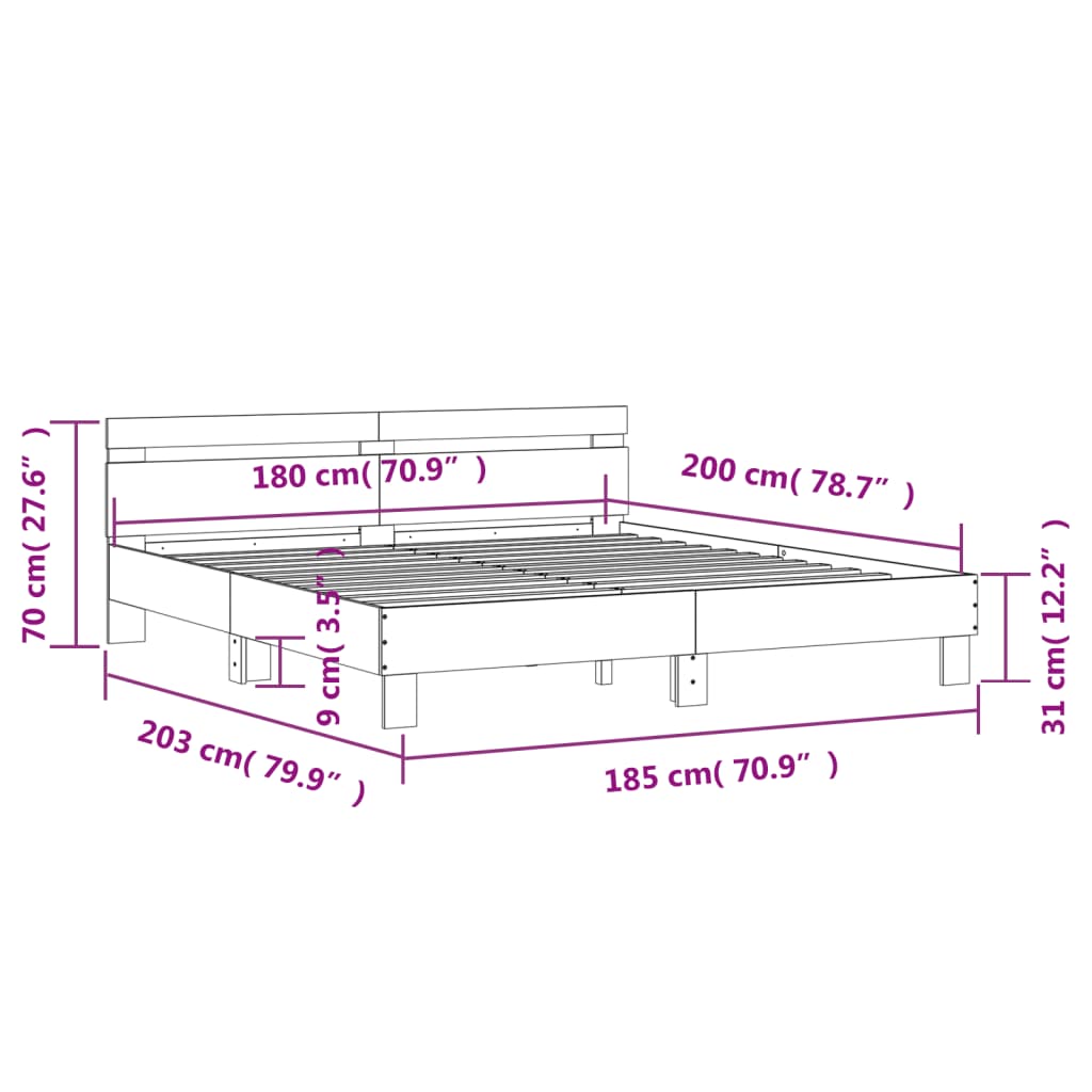 vidaXL Cadre de lit sans matelas sonoma gris 180x200 cm