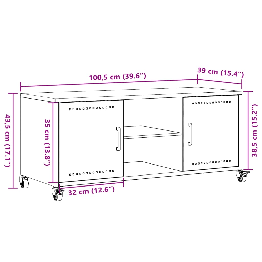 vidaXL Meuble TV anthracite 100,5x39x43,5 cm acier