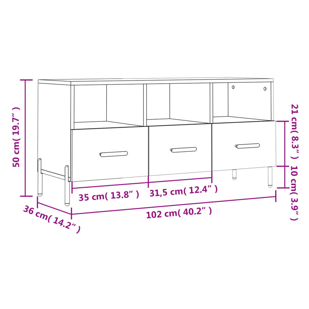 vidaXL Meuble TV Blanc brillant 102x36x50 cm Bois d'ingénierie