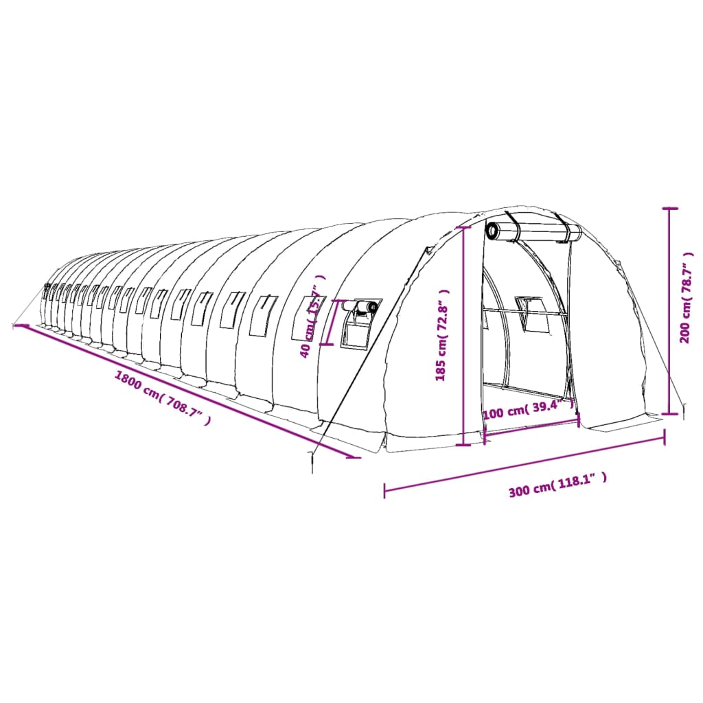 vidaXL Serre avec cadre en acier blanc 54 m² 18x3x2 m