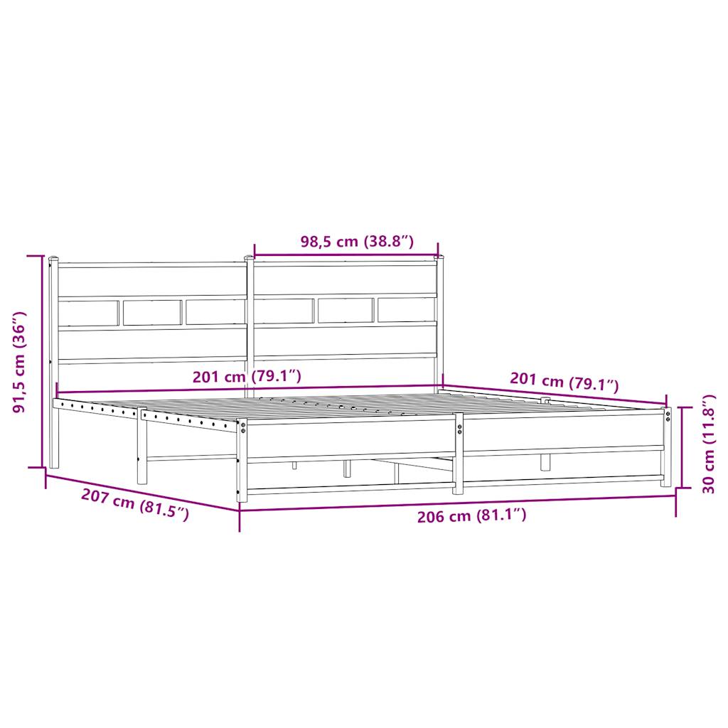 vidaXL Cadre de lit en métal sans matelas chêne sonoma 200x200 cm