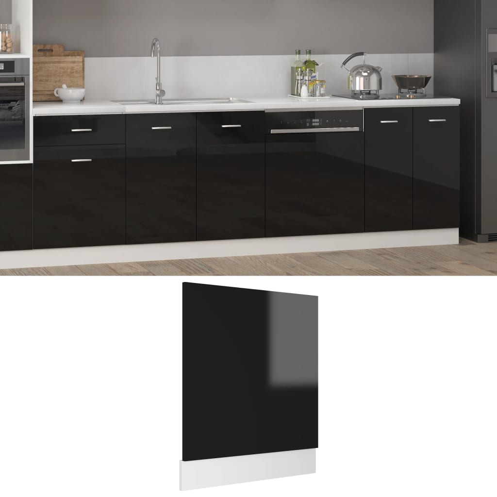 vidaXL Panneau de lave-vaisselle Noir brillant 59,5x3x67 cm Aggloméré