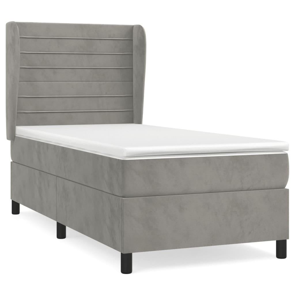 vidaXL Sommier à lattes de lit et matelas Gris clair 90x200 cm Velours