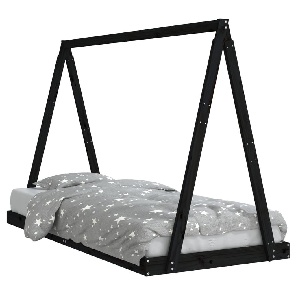 vidaXL Cadre de lit pour enfants noir 90x200 cm bois de pin massif