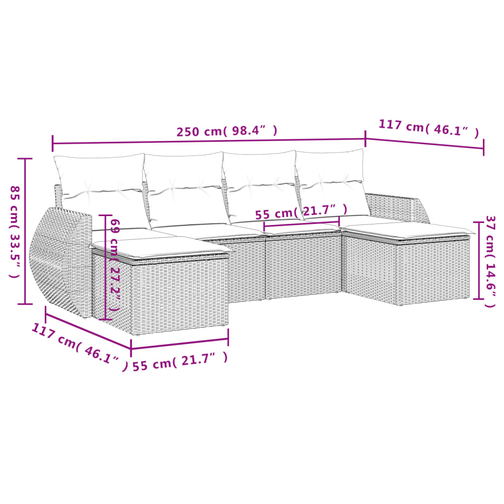 vidaXL Salon de jardin 6 pcs avec coussins gris résine tressée