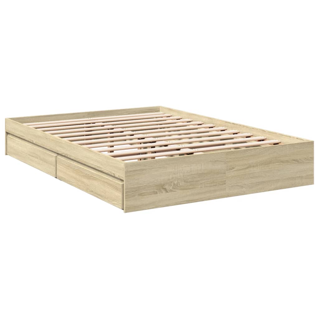 vidaXL Cadre de lit avec tiroirs sans matelas chêne sonoma 140x190 cm