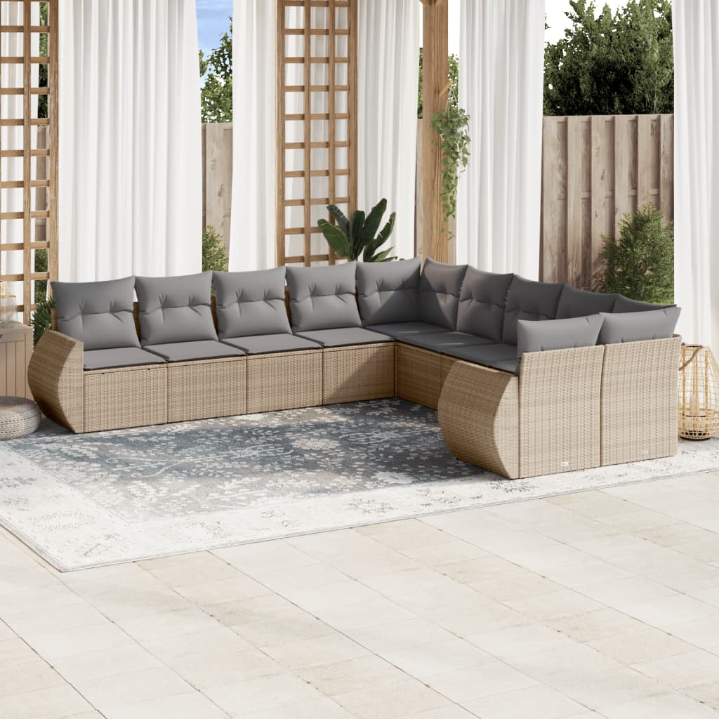 vidaXL Salon de jardin avec coussins 10 pcs beige résine tressée