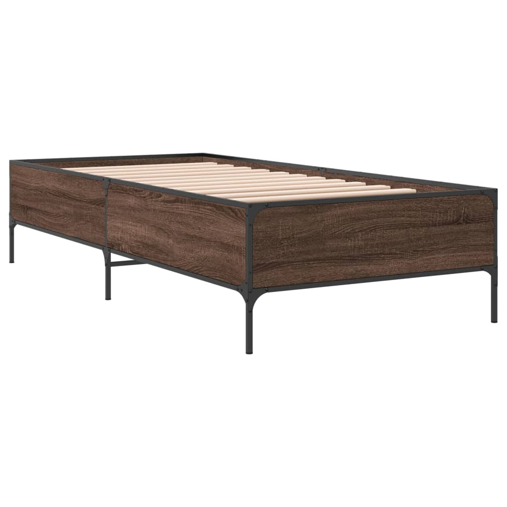 vidaXL Cadre de lit chêne marron 75x190 cm bois d'ingénierie et métal