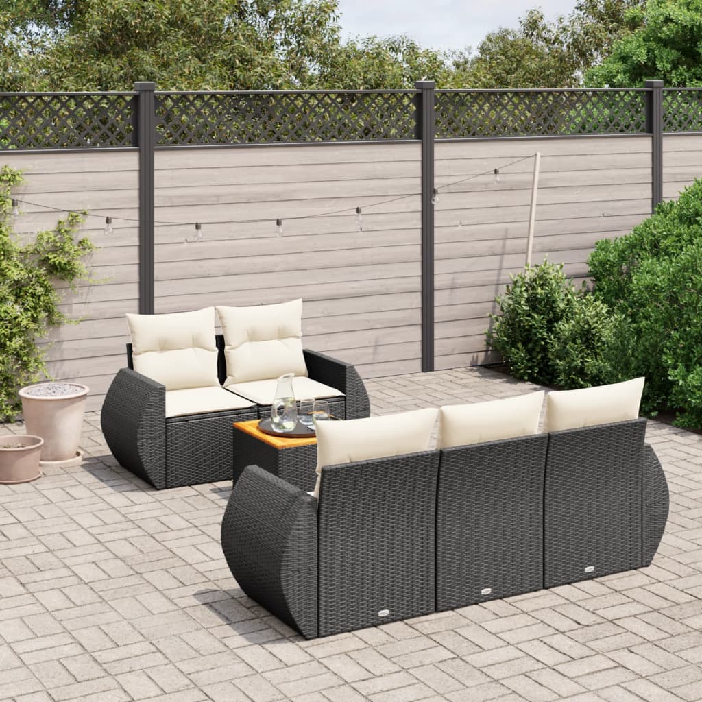 vidaXL Salon de jardin 6 pcs avec coussins noir résine tressée