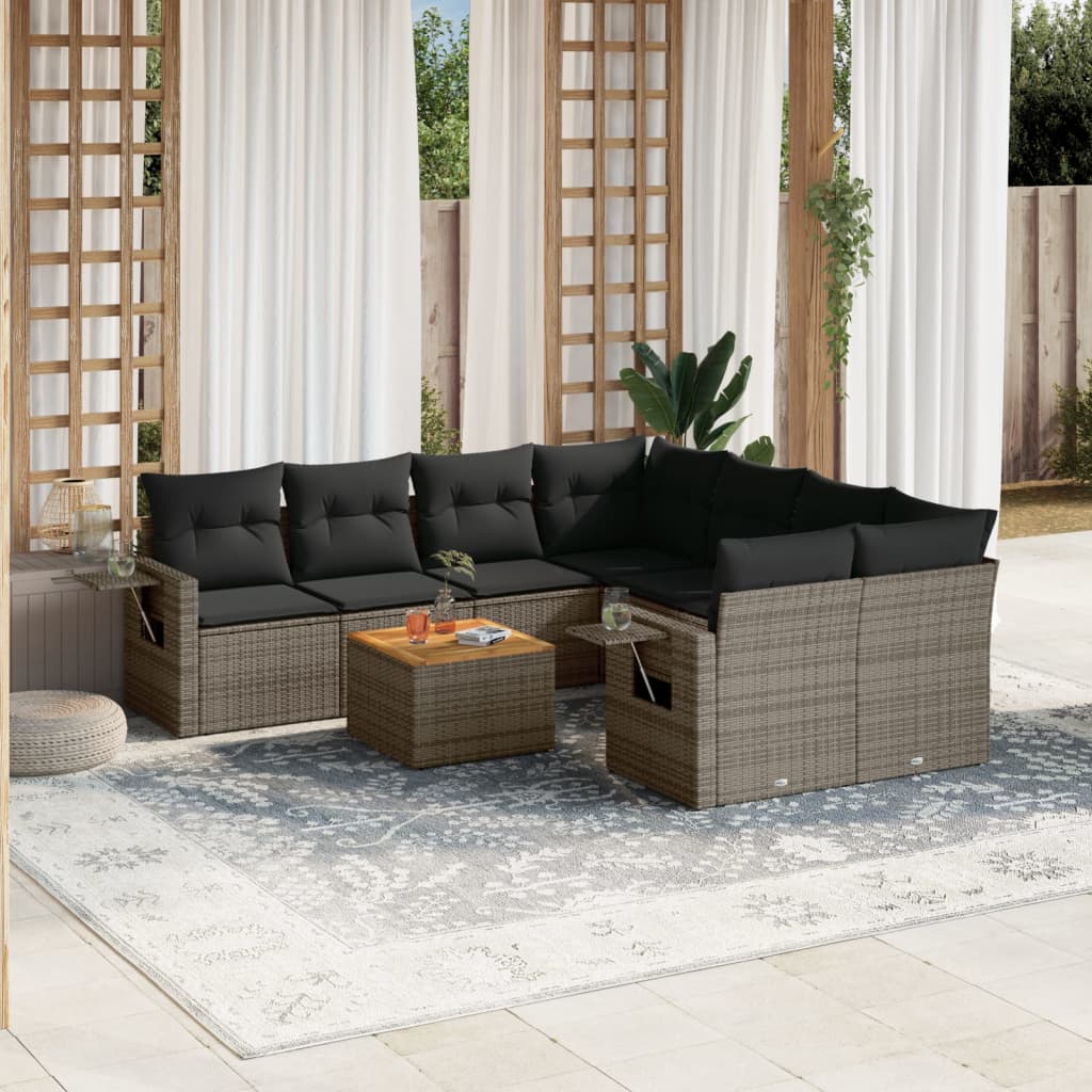 vidaXL Salon de jardin 9 pcs avec coussins gris résine tressée