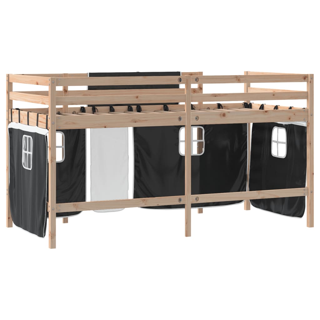 vidaXL Lit mezzanine enfants et rideaux blanc/noir 80x200cm pin massif