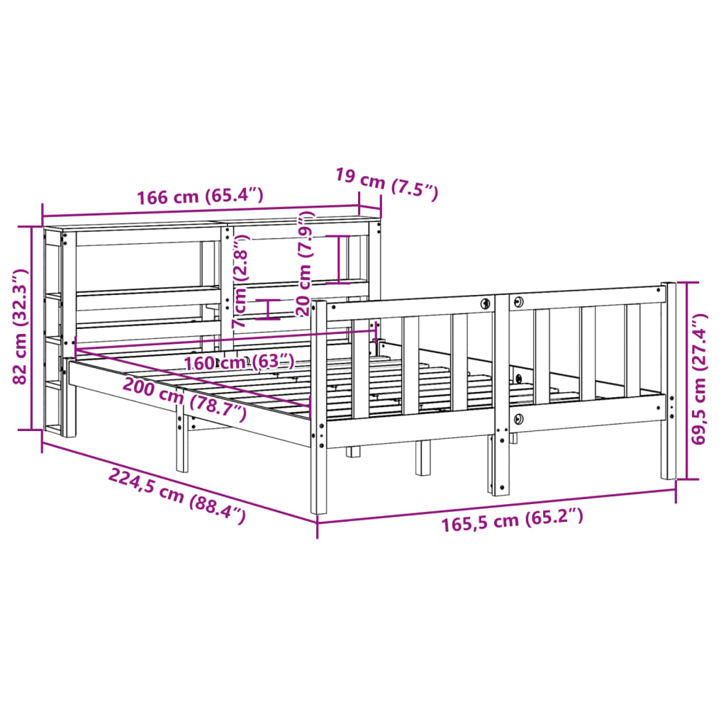 vidaXL Cadre de lit sans matelas 160x200 cm bois massif de pin