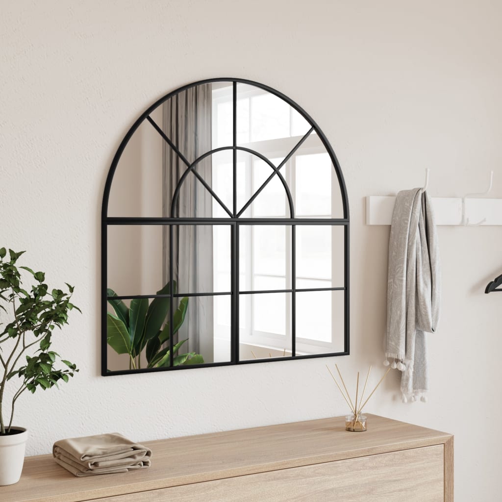 vidaXL Miroir mural noir 80x80 cm arche fer