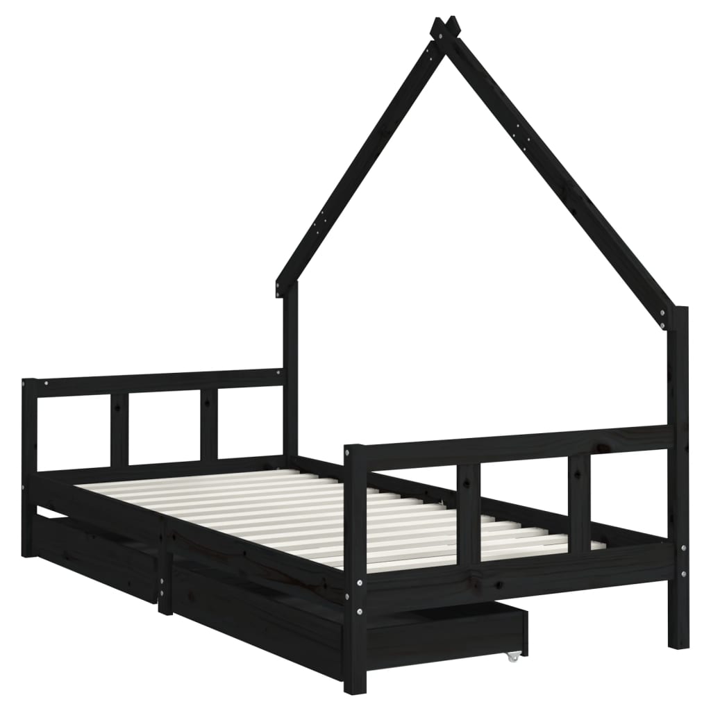 vidaXL Cadre de lit enfant avec tiroirs noir 90x200 cm bois pin massif