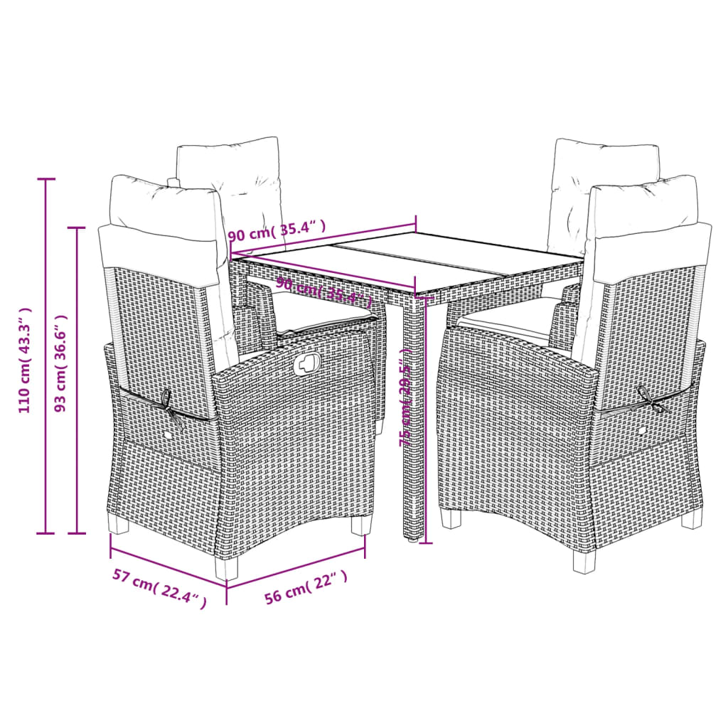 vidaXL Ensemble à manger de jardin coussins 5pcs Noir Résine tressée