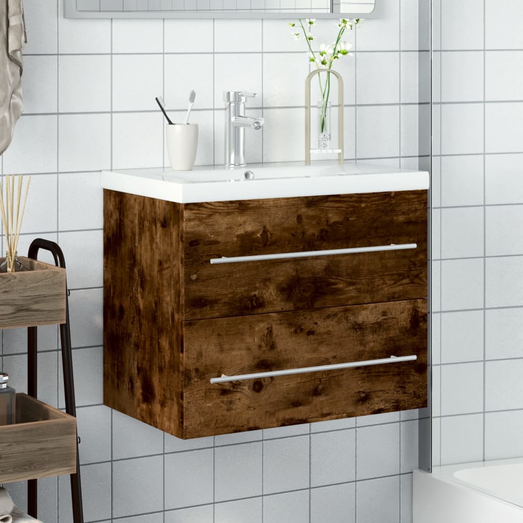 vidaXL Armoire lavabo de salle de bain avec bassin intégré chêne fumé