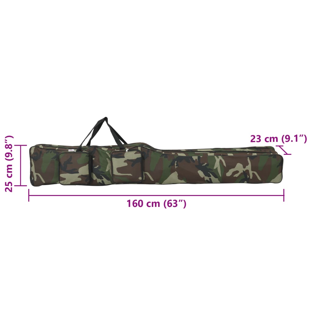 vidaXL Sac de canne à pêche vert camouflage 160 cm tissu oxford