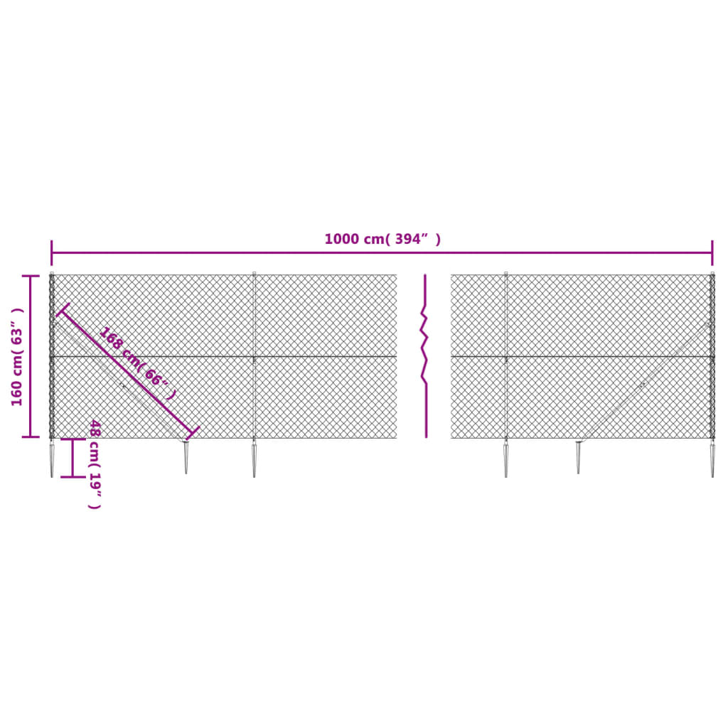 vidaXL Clôture à mailles losangées avec ancrage argenté 1,6x10 m