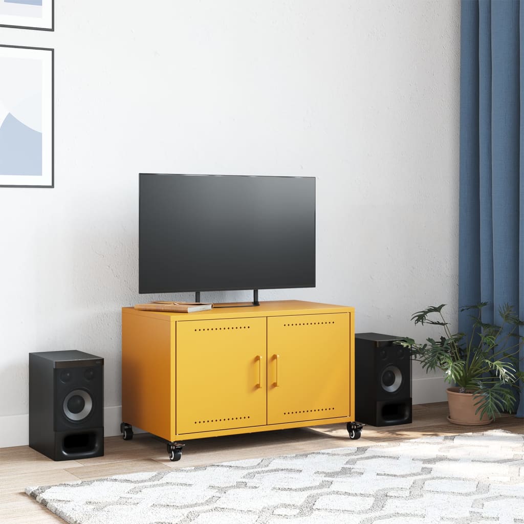 vidaXL Meuble TV jaune moutarde 68x39x43,5 cm acier