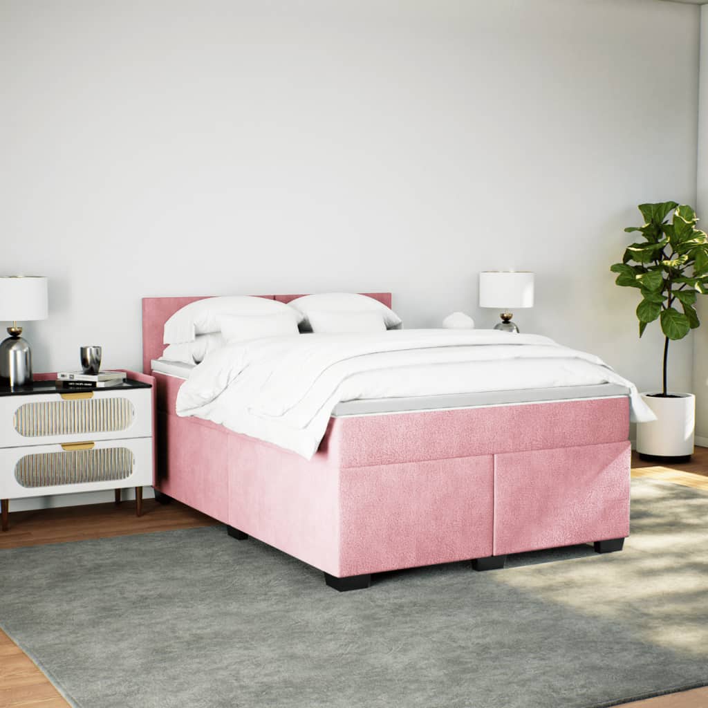 vidaXL Sommier à lattes de lit avec matelas Rose 140x200 cm Velours