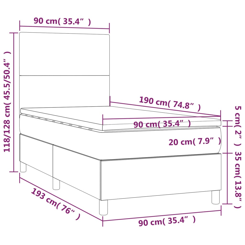 vidaXL Sommier à lattes de lit avec matelas et LED Gris clair 90x190cm