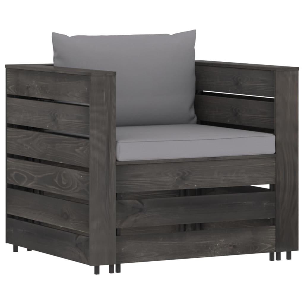 vidaXL Salon de jardin 2 pcs avec coussins Bois imprégné de gris