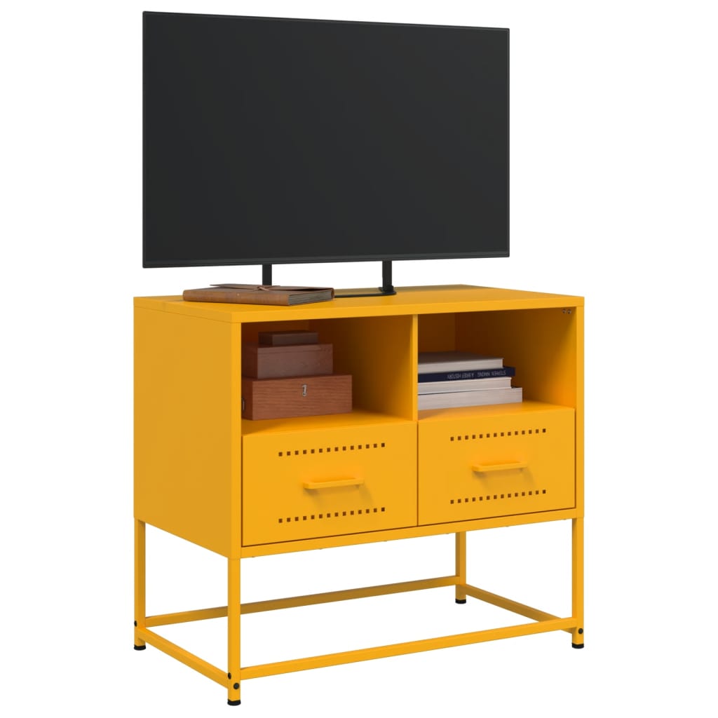 vidaXL Meuble TV jaune moutarde 68x39x60,5 cm acier