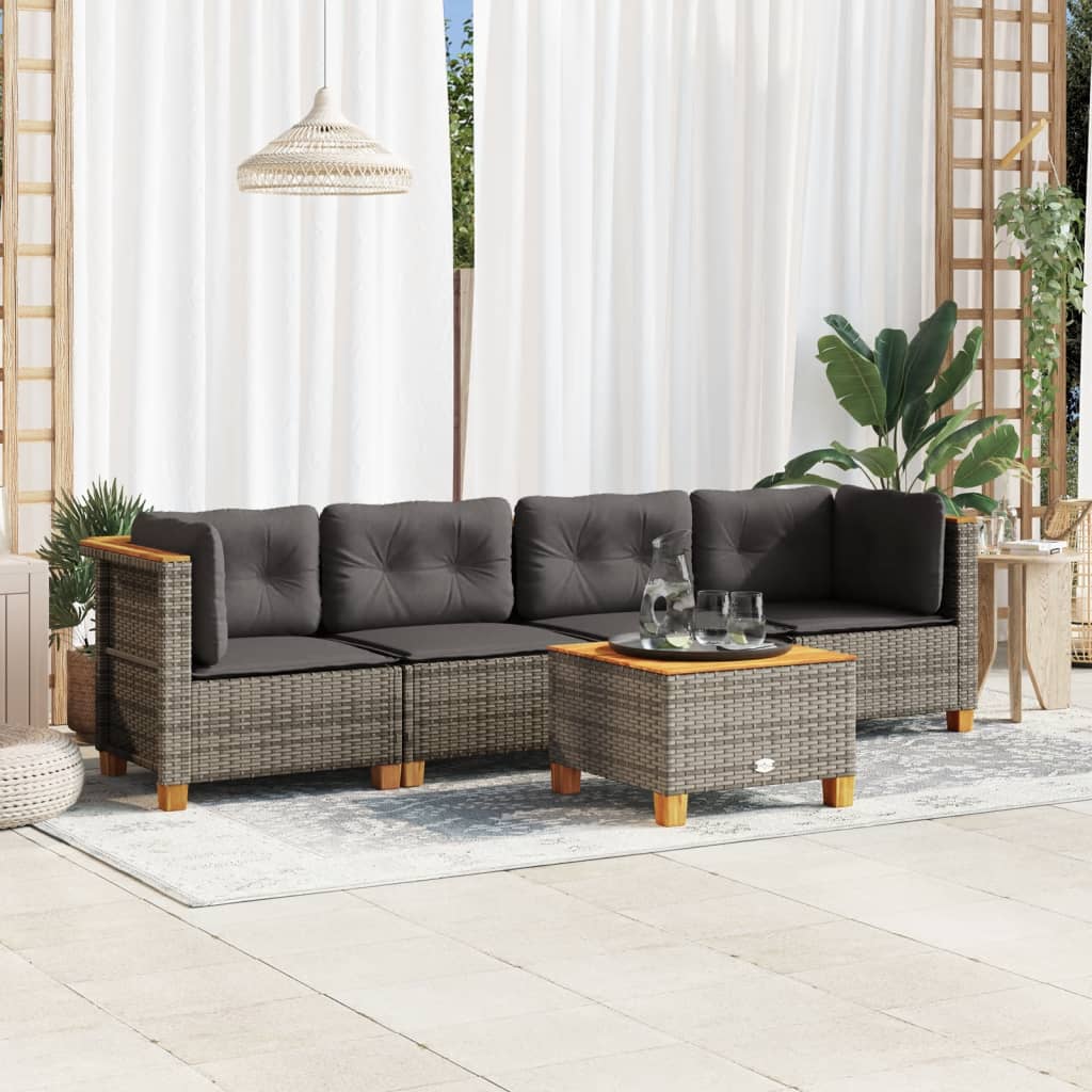 vidaXL Salon de jardin 5 pcs avec coussins gris résine tressée