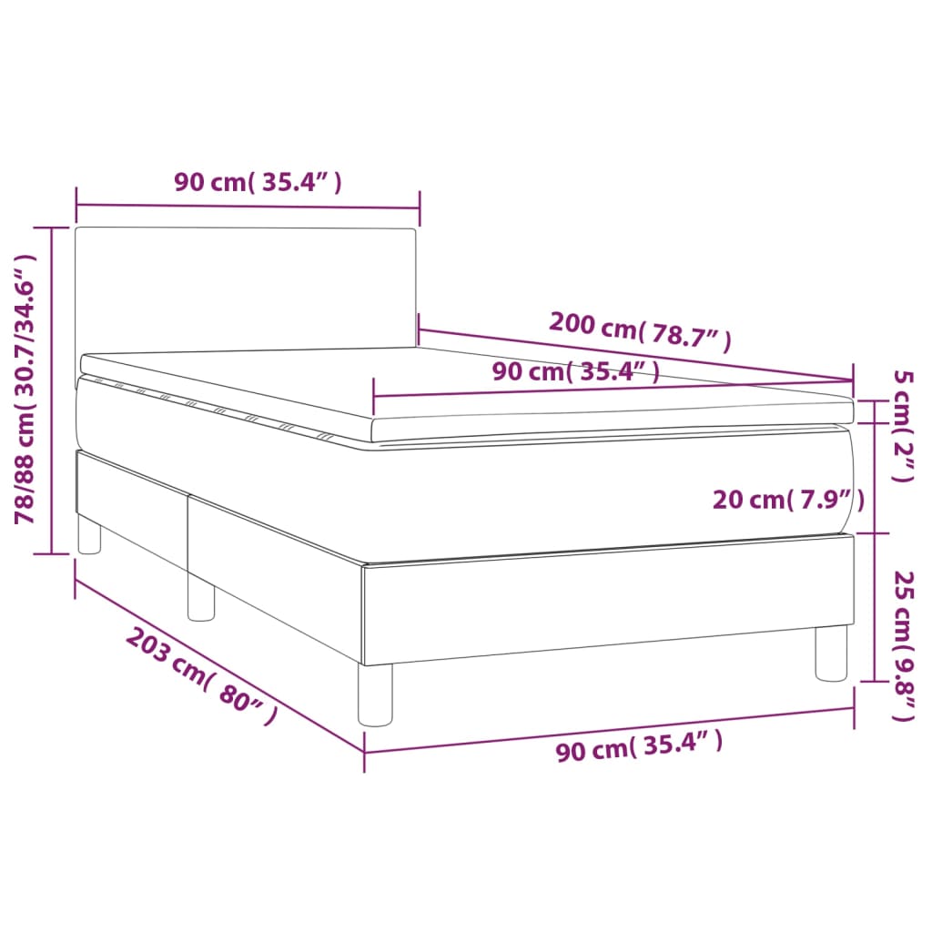 vidaXL Sommier à lattes de lit avec matelas et LED Gris 90x200 cm