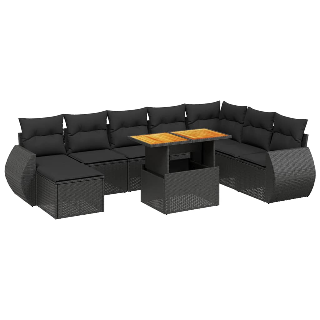 vidaXL Salon de jardin 9 pcs avec coussins noir résine tressée