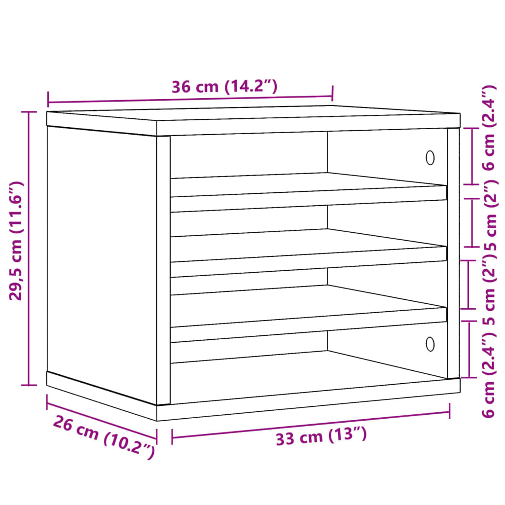 vidaXL Organisateur de bureau noir 36x26x29,5 cm bois d'ingénierie