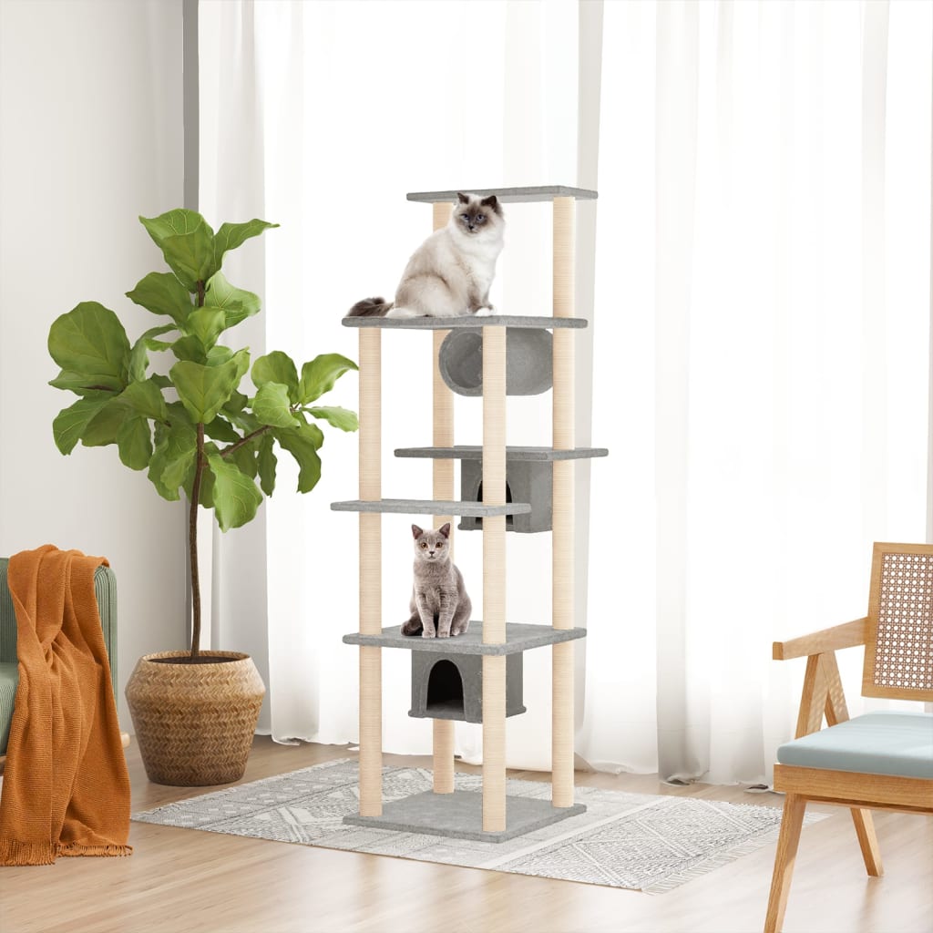 vidaXL Arbre à chat avec griffoirs en sisal Gris clair 169 cm