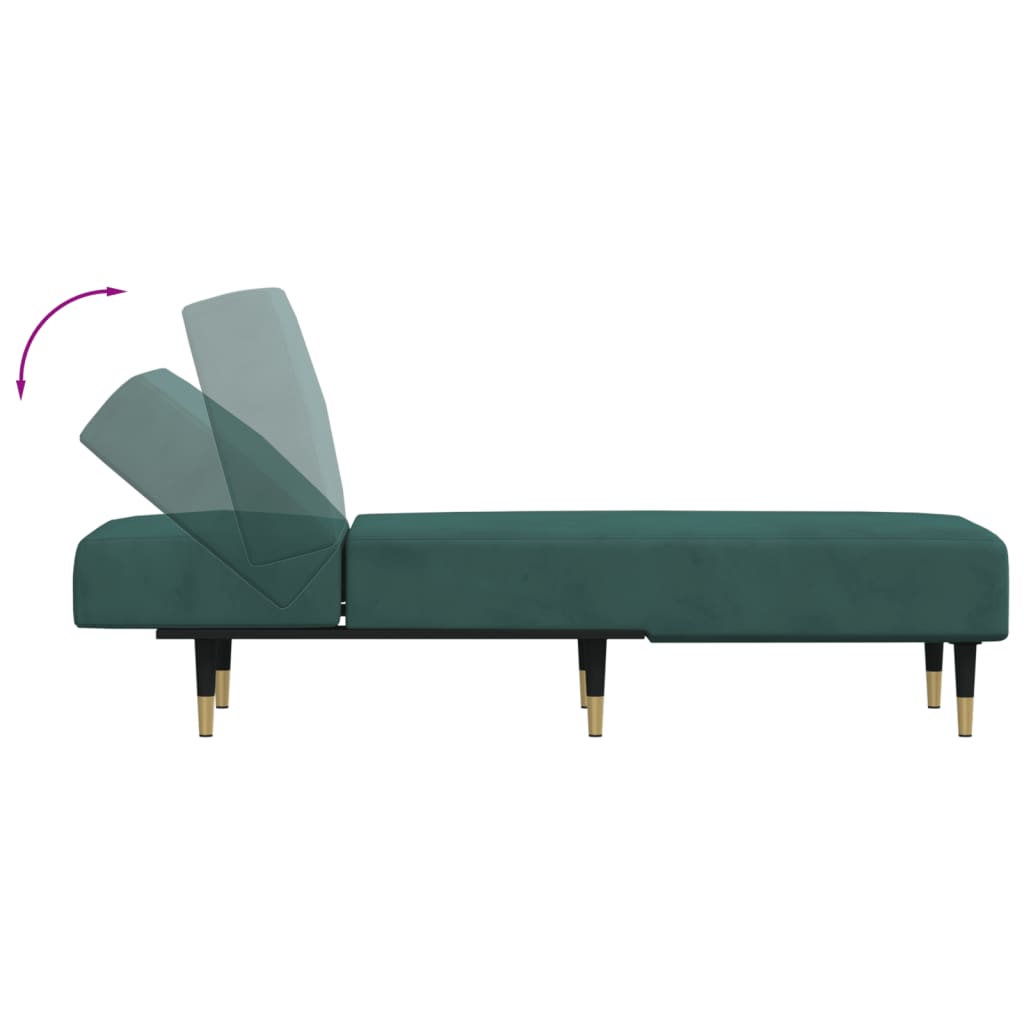 vidaXL Chaise longue vert foncé velours