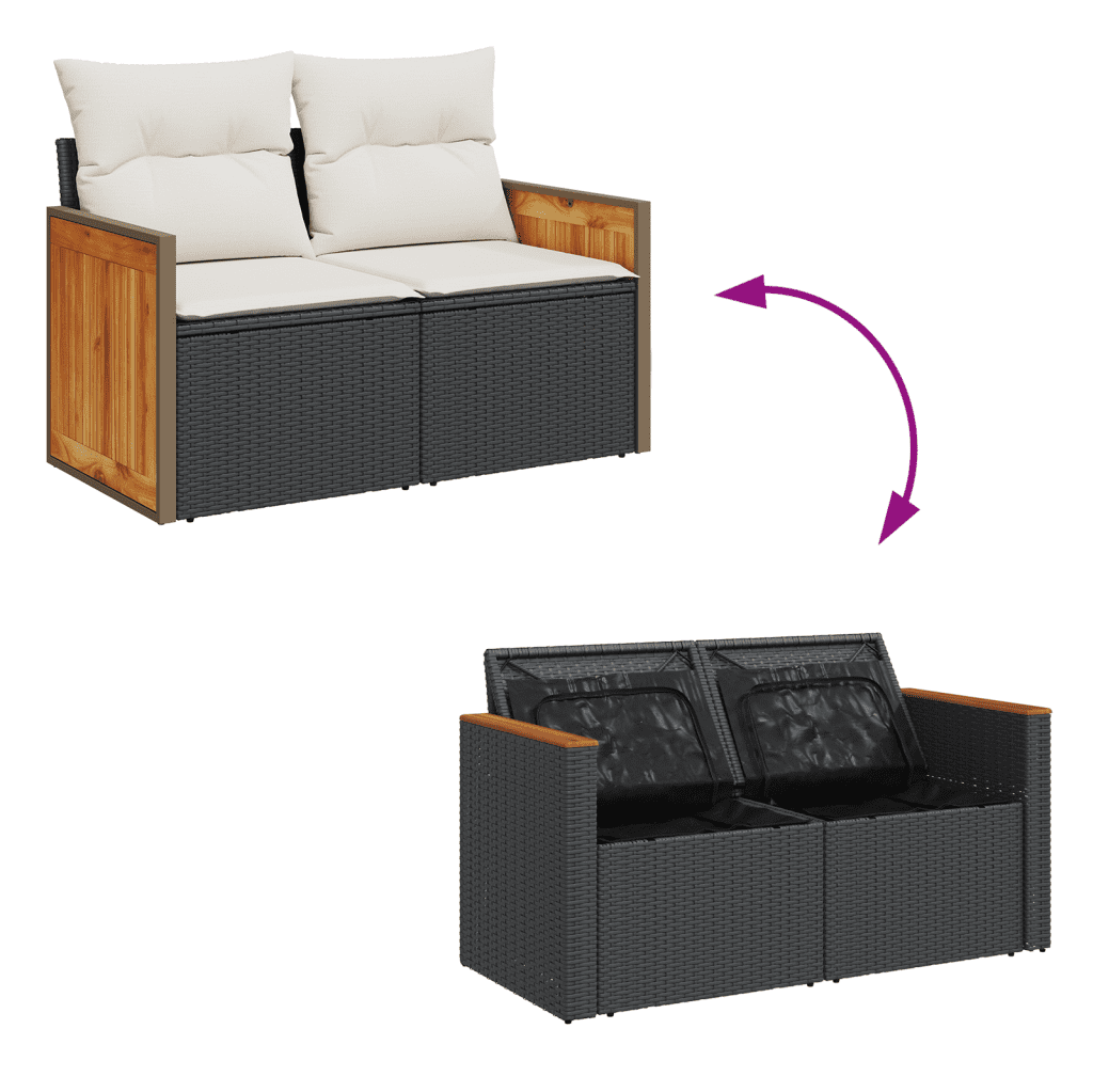 vidaXL Salon de jardin 7 pcs avec coussins noir résine tressée