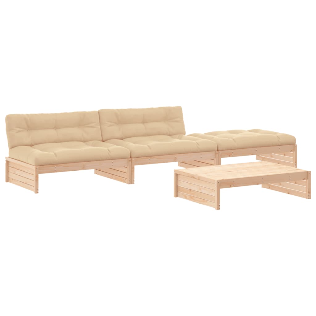 vidaXL Salon de jardin 4 pcs avec coussins bois massif