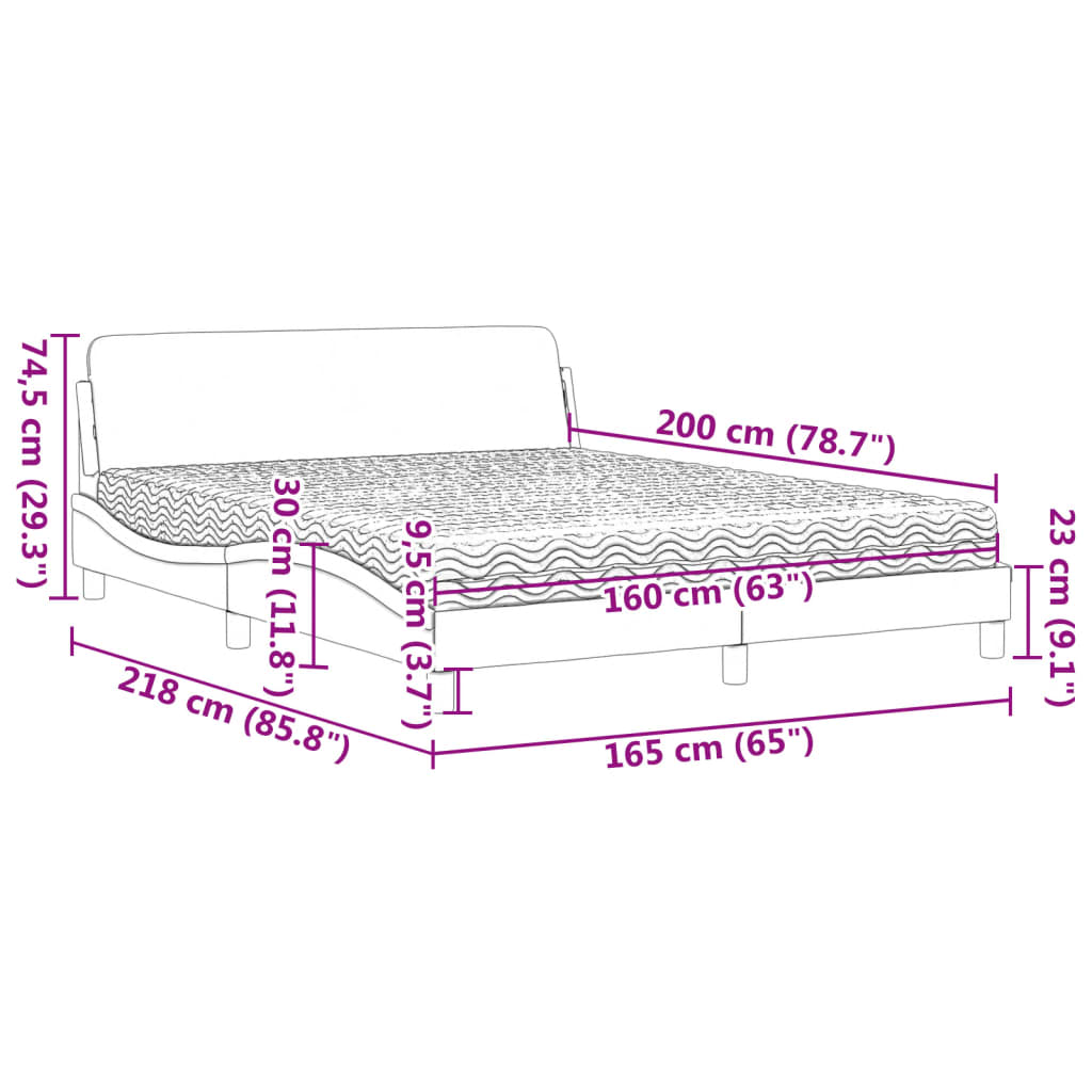 vidaXL Lit avec matelas bleu 160x200 cm velours