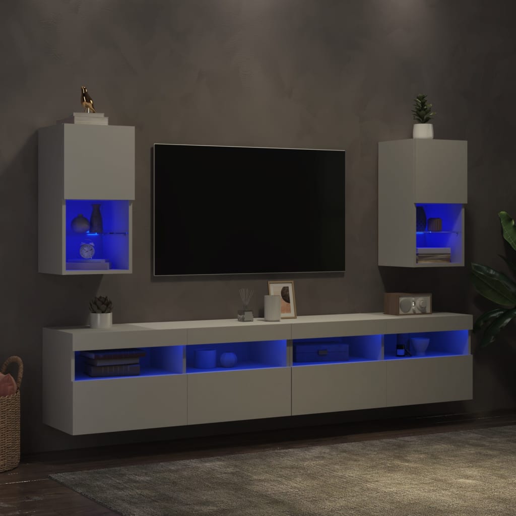 vidaXL Meubles TV avec lumières LED 2 pcs blanc 30,5x30x60 cm