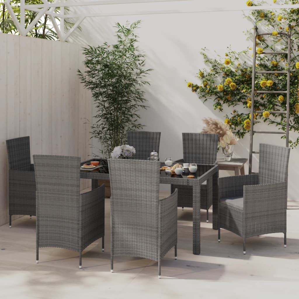 vidaXL Salon de jardin 7 pcs avec coussins Résine tressée Gris