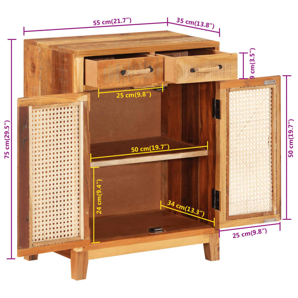 vidaXL Buffet 55x35x75 cm bois massif de récupération