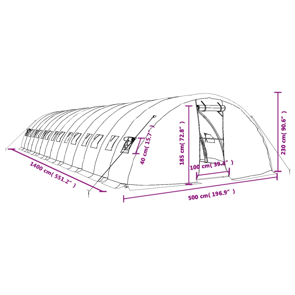 vidaXL Serre avec cadre en acier blanc 70 m² 14x5x2,3 m