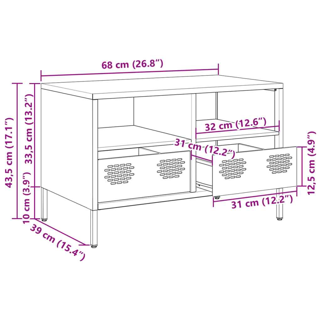 vidaXL Meuble TV anthracite 68x39x43,5 cm acier laminé à froid