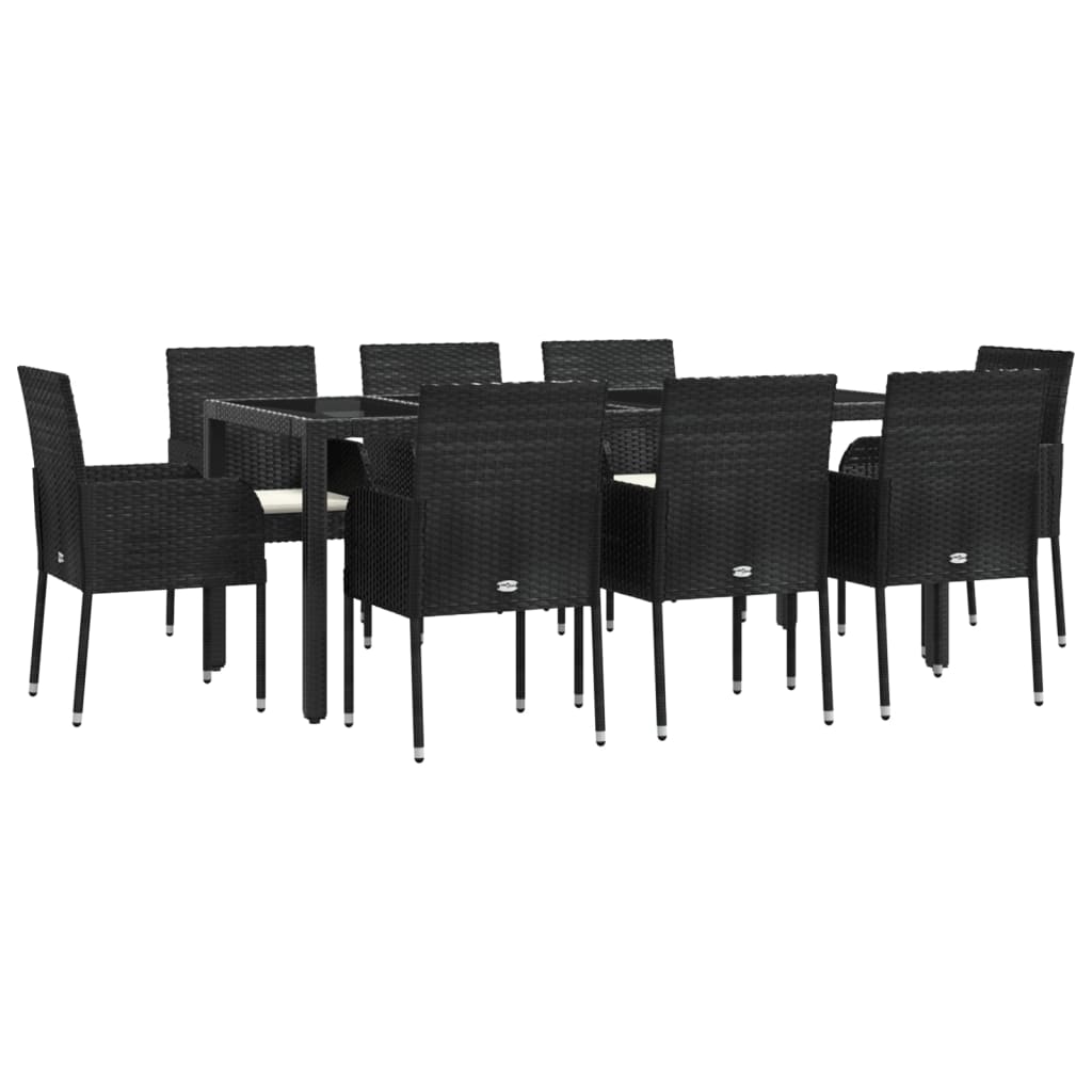 vidaXL Ensemble à manger jardin 9pcs et coussins noir résine tressée