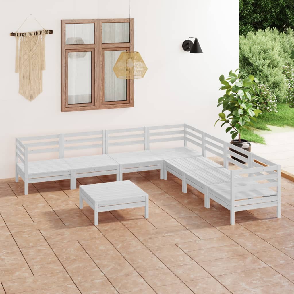 vidaXL Salon de jardin 8 pcs Bois de pin massif Blanc