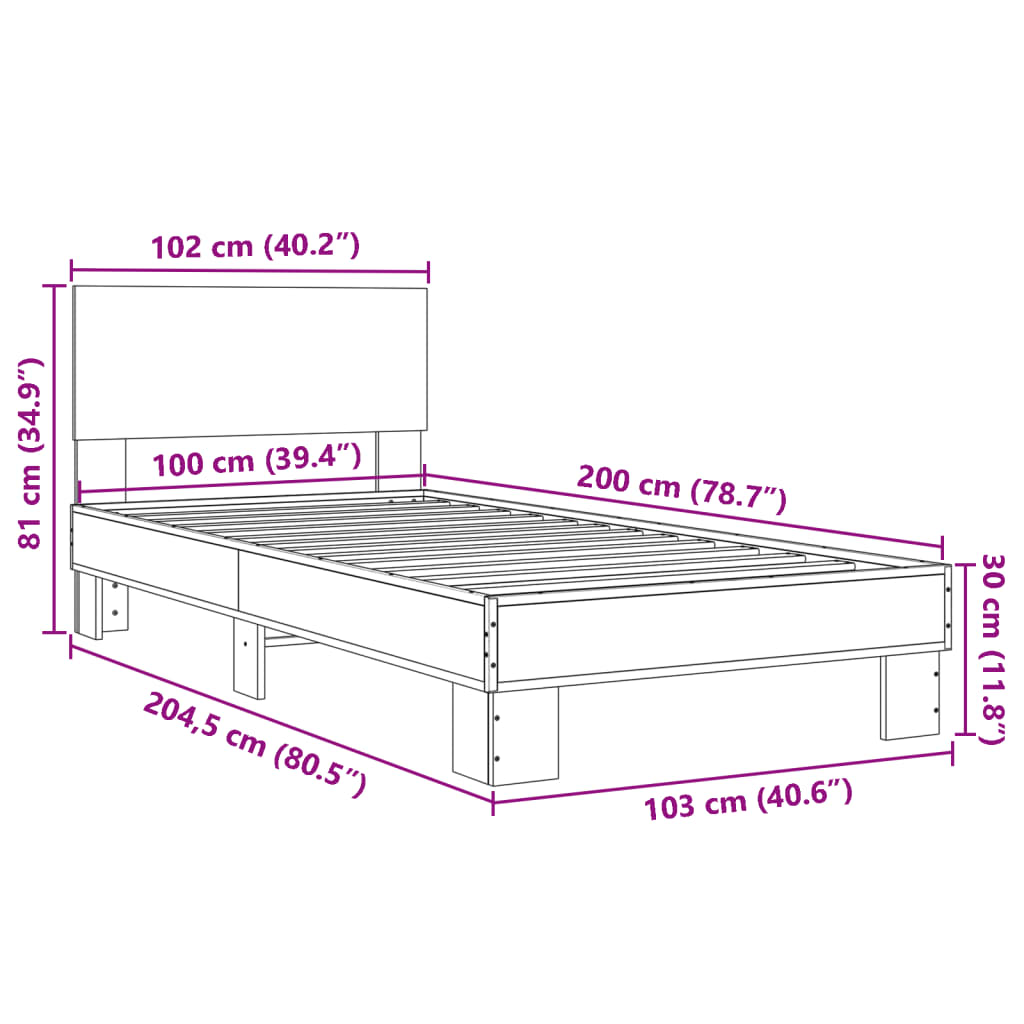 vidaXL Cadre de lit sans matelas chêne fumé 100x200 cm