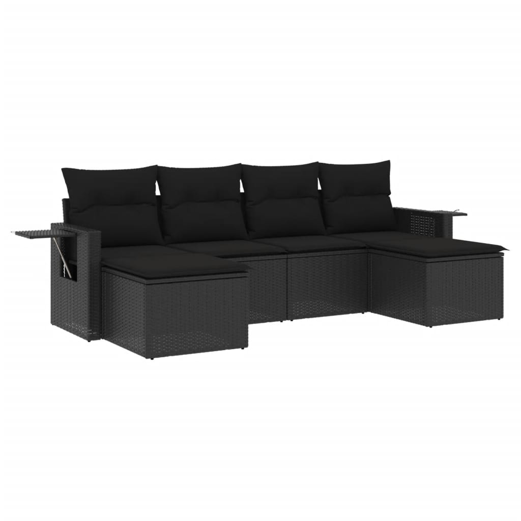 vidaXL Salon de jardin 6 pcs avec coussins noir résine tressée