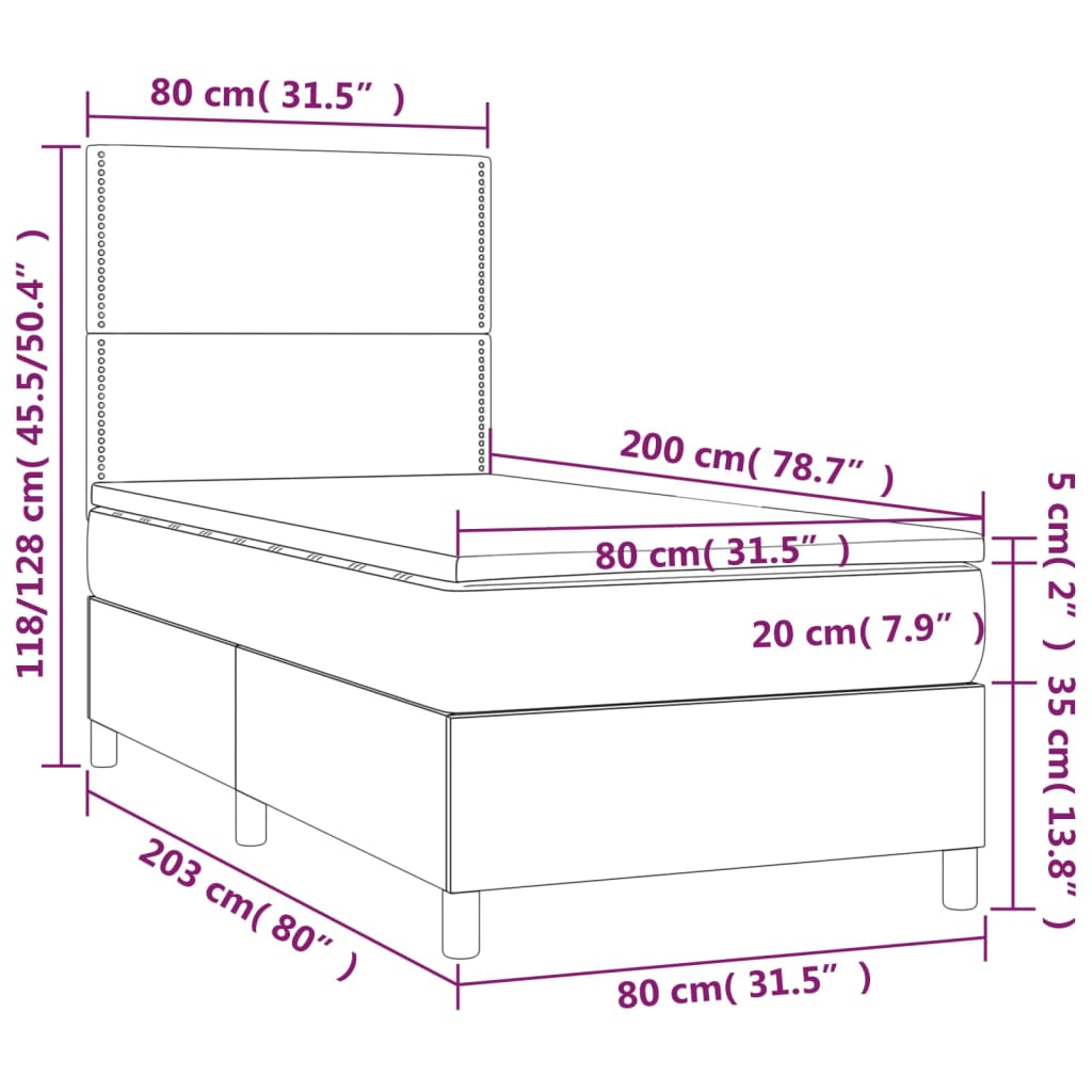 vidaXL Sommier à lattes de lit et matelas et LED Taupe 80x200cm Tissu